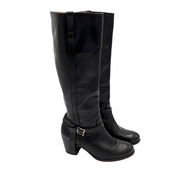 Frye Malorie Knotted Tall Boots Womens 10 Black Leather Harness Riding Western - Picture 1 of 12